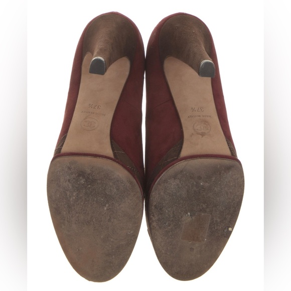 CHANEL Platform Pump Burgundy Brown Toe Cap SHOES Suede Stiletto Heels EU 37.5 - Picture 5 of 5